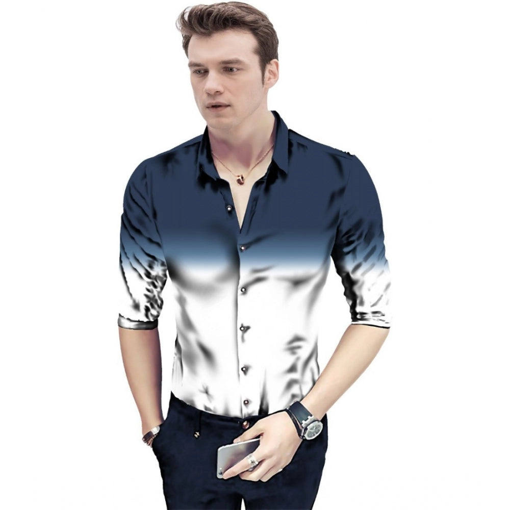 Men's Casual Floral Printed Cotton Blend Unstitched Shirt Fabric — Navy Blue