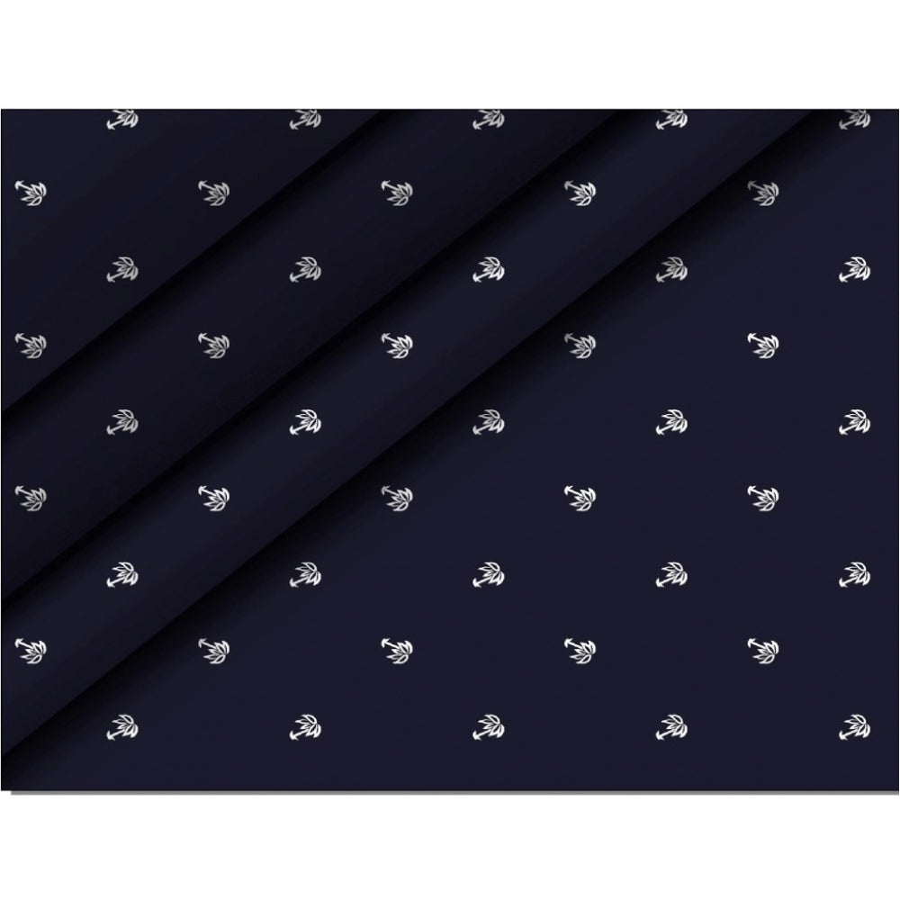 Men's Casual Floral Printed Cotton Blend Unstitched Shirt Fabric — Dark Blue