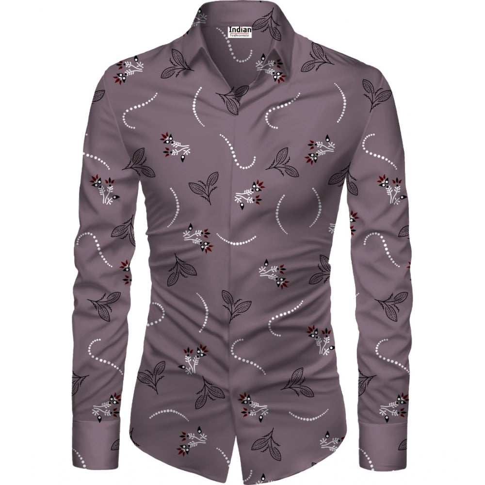 Men's Casual Floral Printed Cotton Blend Unstitched Shirt Fabric — Violet