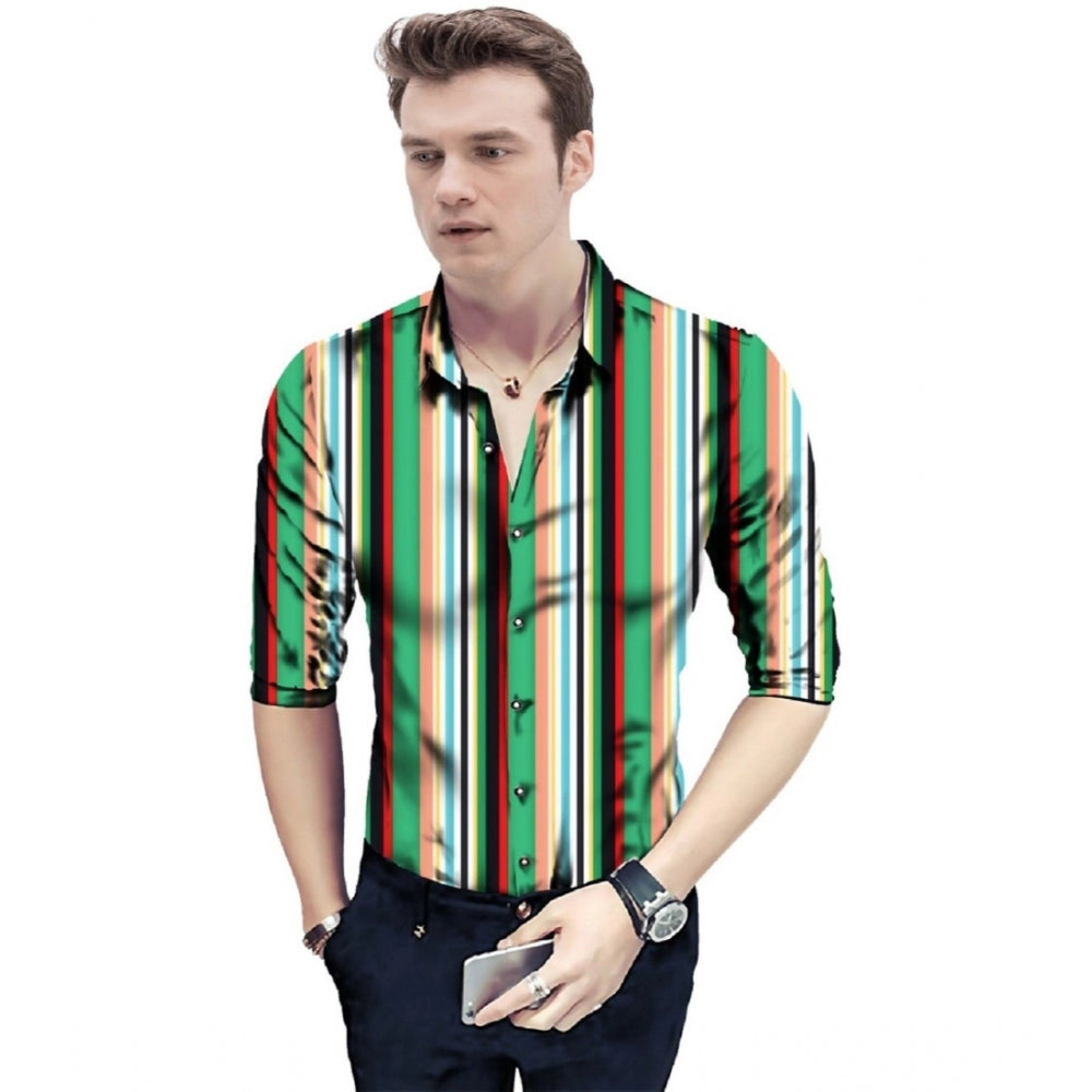 Men's Casual Floral Printed Cotton Blend Unstitched Shirt Fabric — Green · 1038