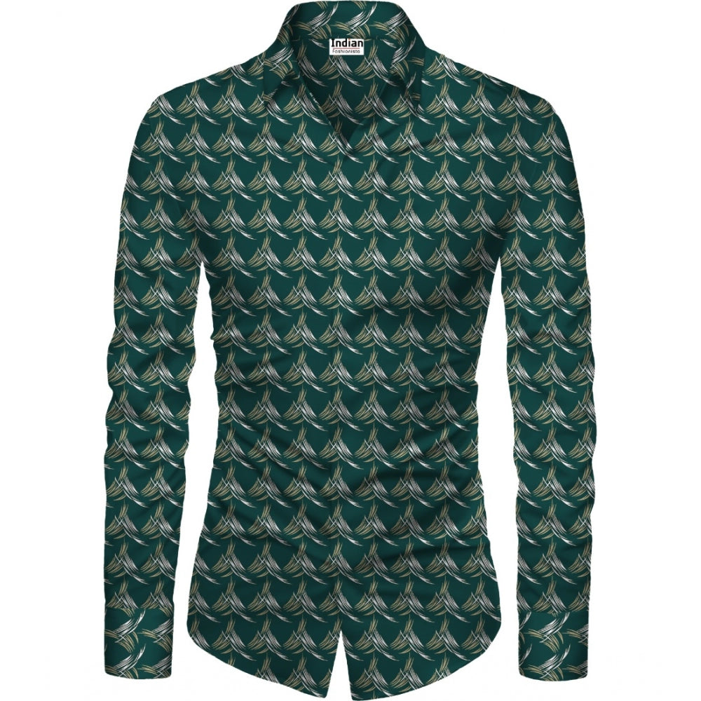 Men's Casual Floral Printed Cotton Blend Unstitched Shirt Fabric — Dark Green