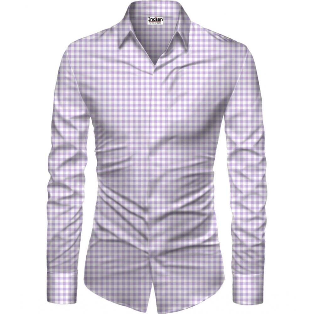 Men's Casual Floral Printed Cotton Blend Unstitched Shirt Fabric — Purple