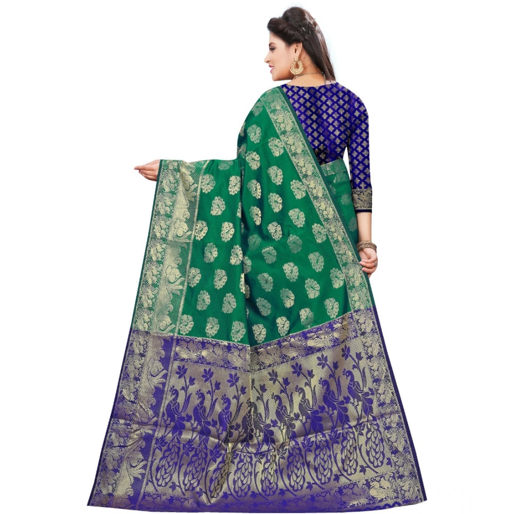 Women's Jacquard Woven Saree — Green · 1023