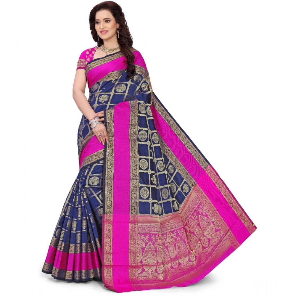 Women's Jacquard Woven Saree — Blue · 1041