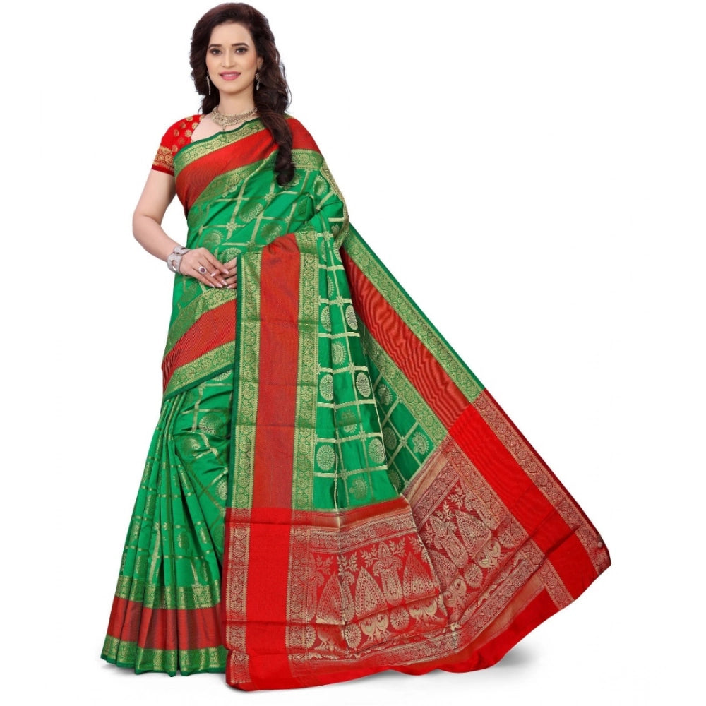 Women's Jacquard Woven Saree — Green · 1039