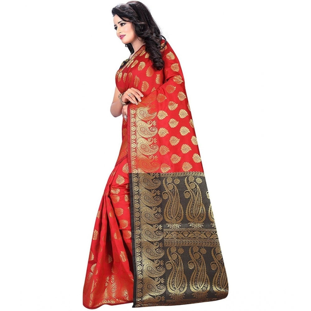 Women's Jacquard Woven Saree — Red · 1073