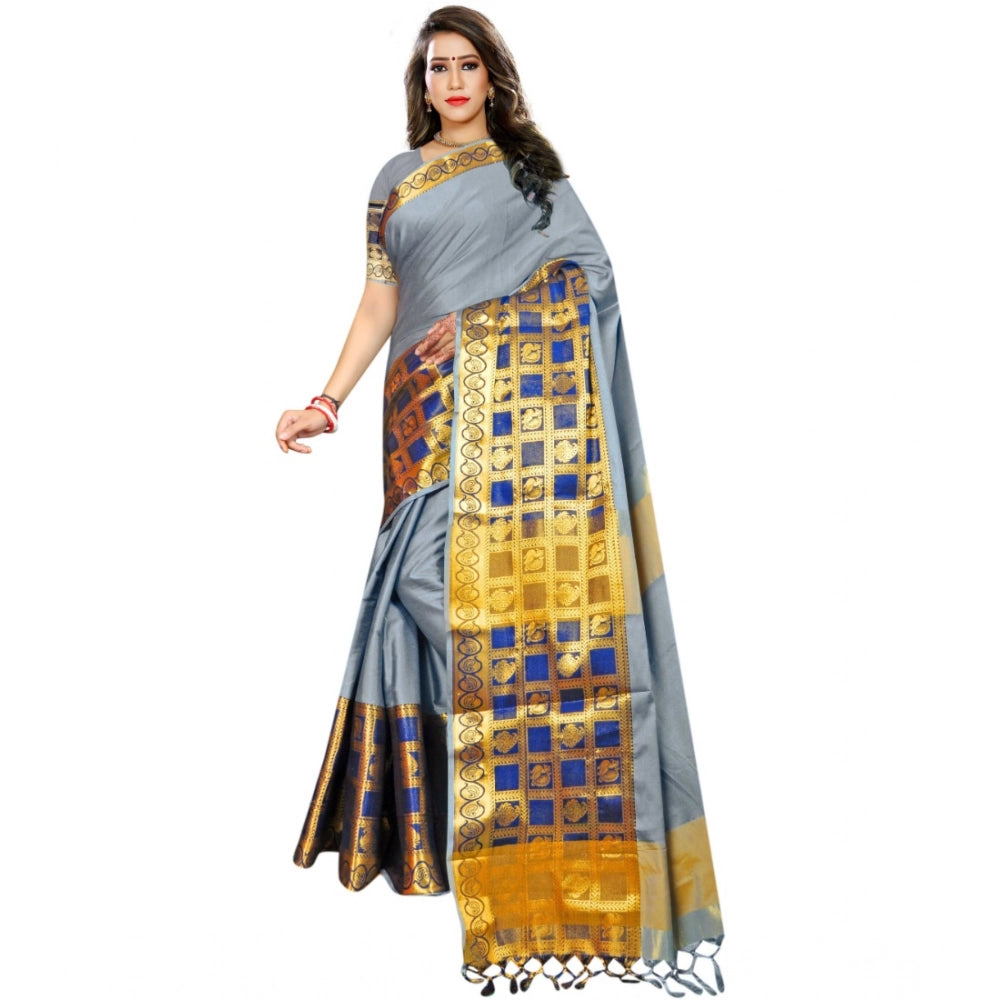 Women's Jacquard Woven Saree — Light Blue