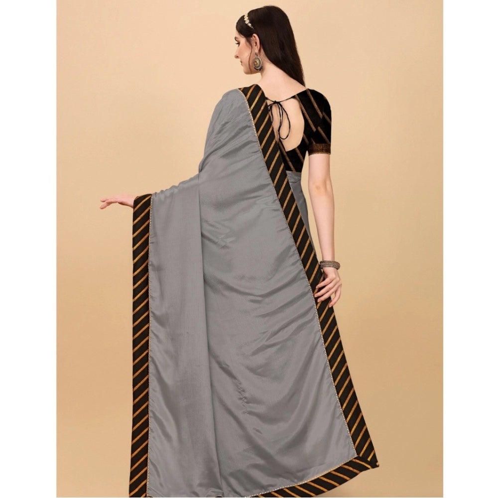 Women's Chiffon Self Design Saree — Silver