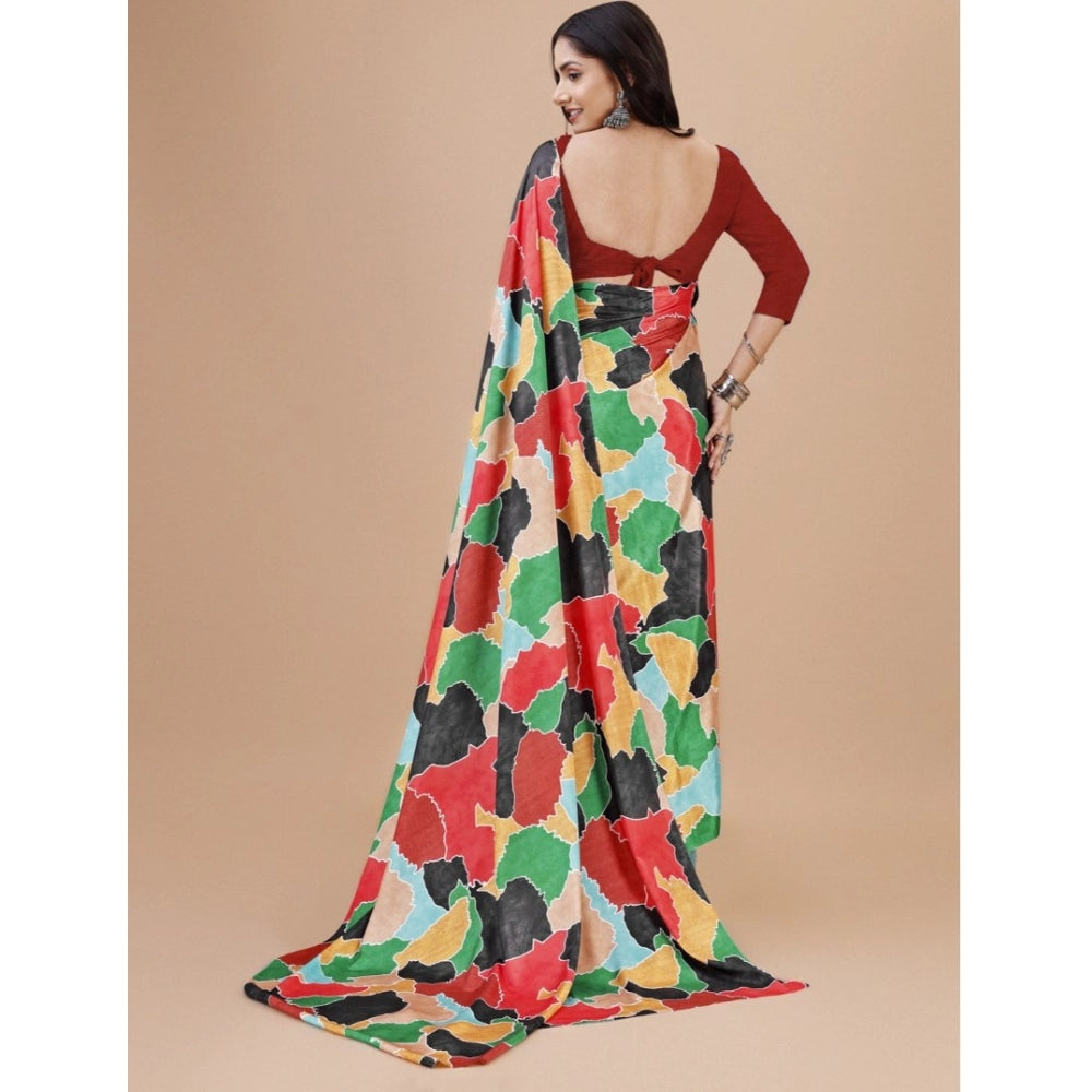 Women's Crepe Digital Print Saree — Red