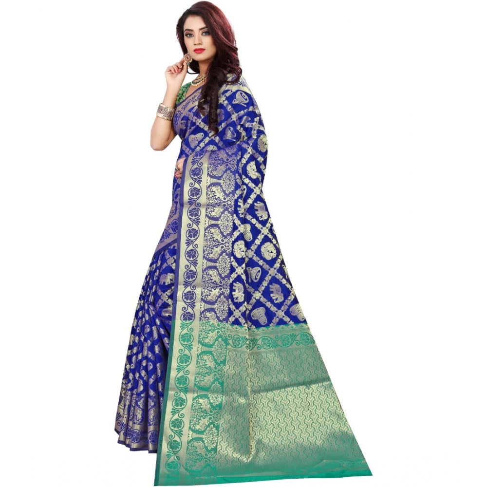 Women's Jacquard Woven Saree — Blue · 1217