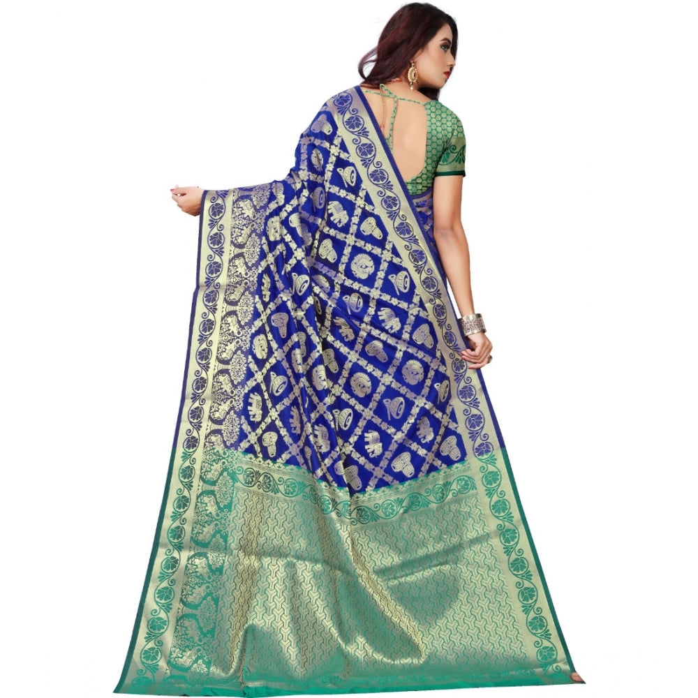 Women's Jacquard Woven Saree — Blue · 1217