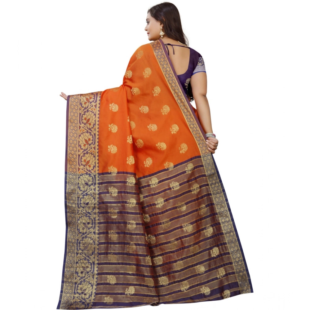 Women's Silk Blend Woven Saree — Gold-Orange