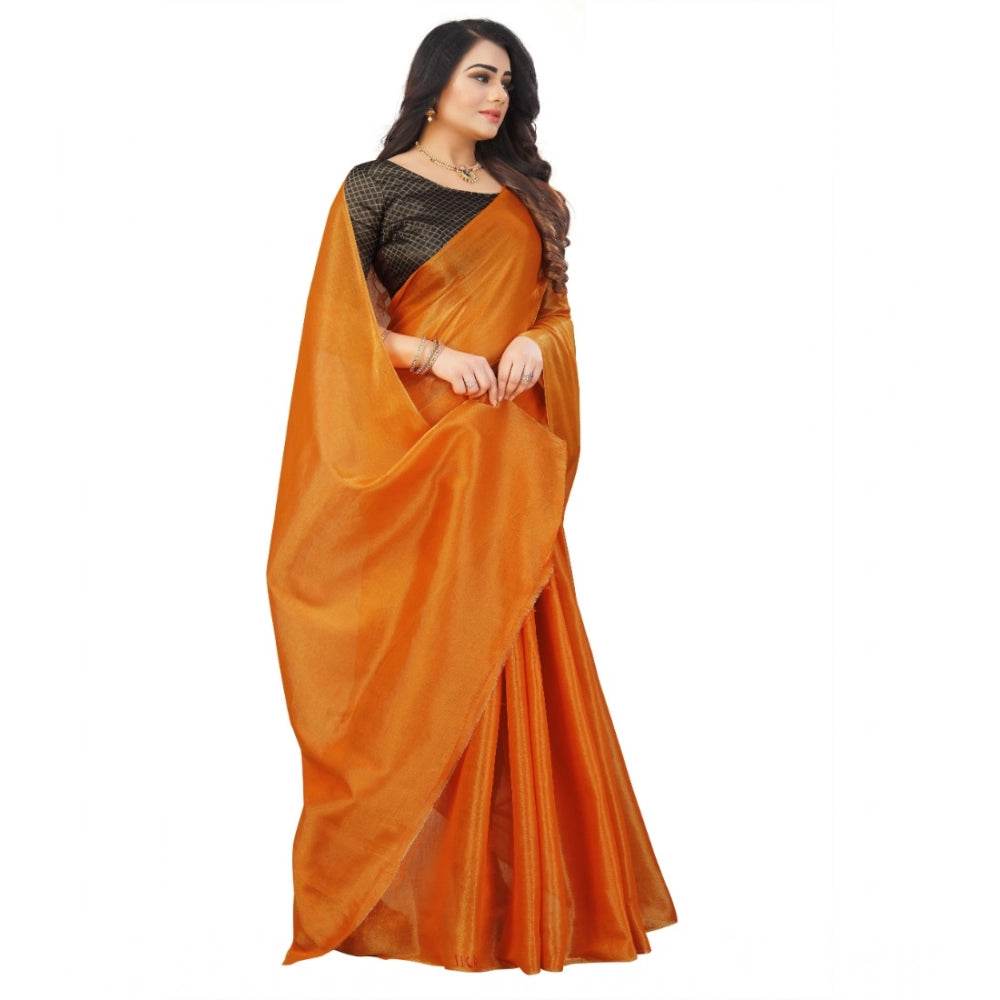 Women's Cotton Silk Self Design Saree — Orange