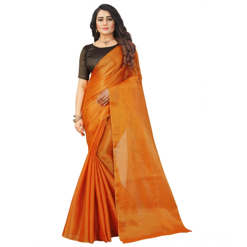 Women's Cotton Silk Self Design Saree — Orange