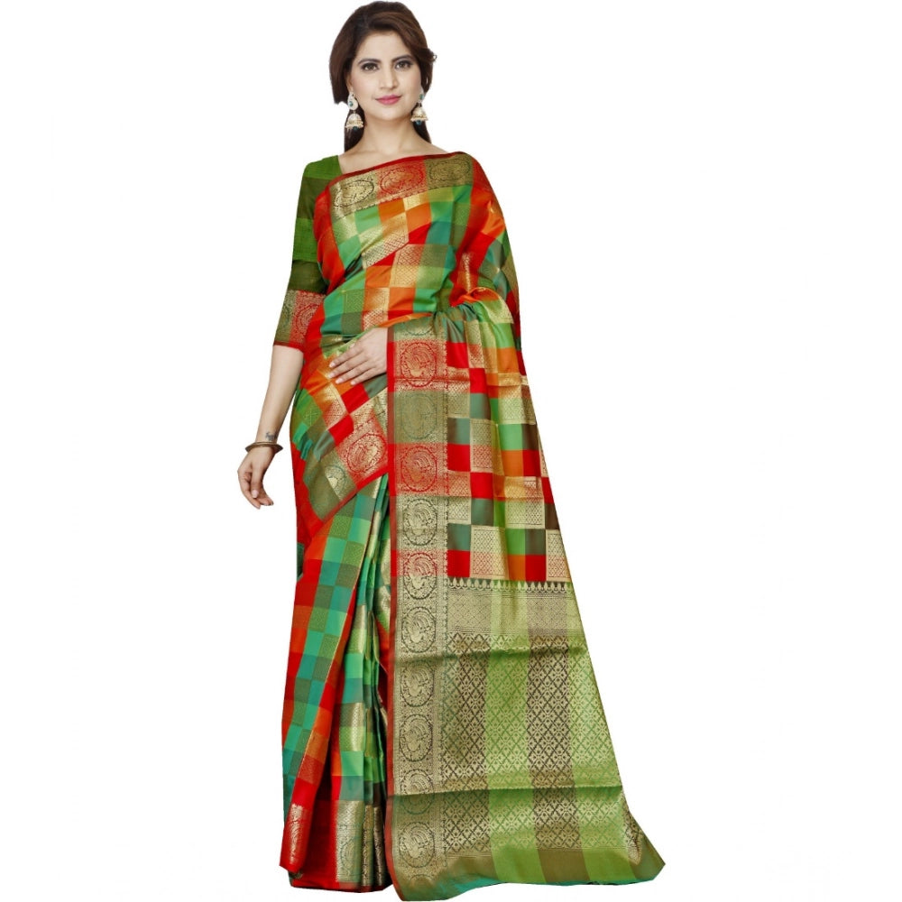 Women's Jacquard Woven Saree — Green · 1268