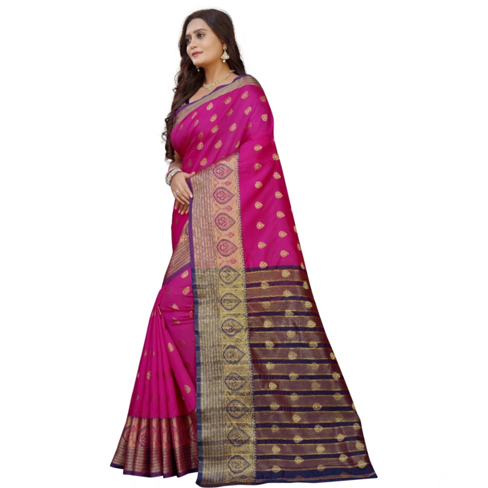 Women's Silk Blend Woven Saree — Purple-Pink · 1307