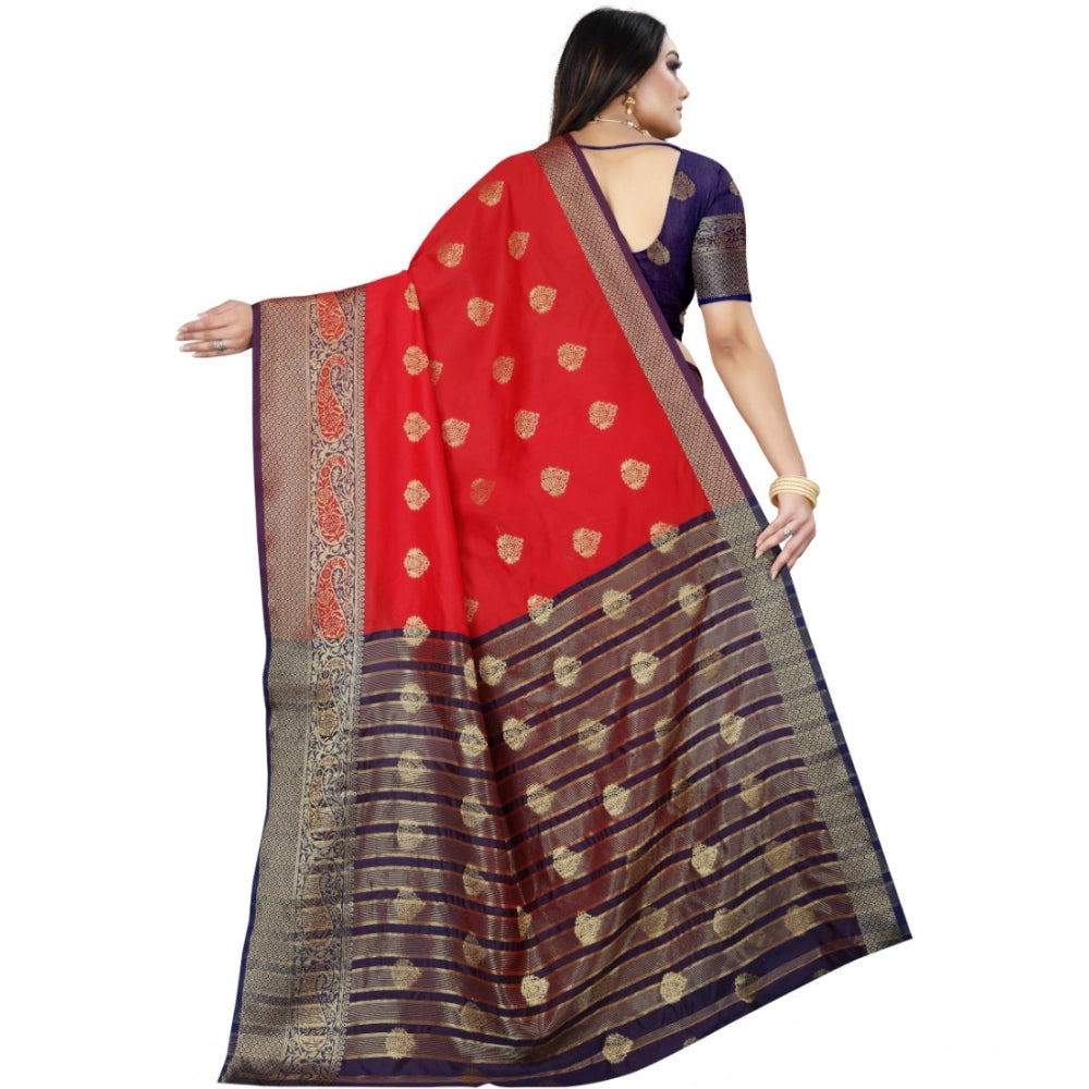 Women's Silk Blend Woven Saree — Purple-Red · 1297