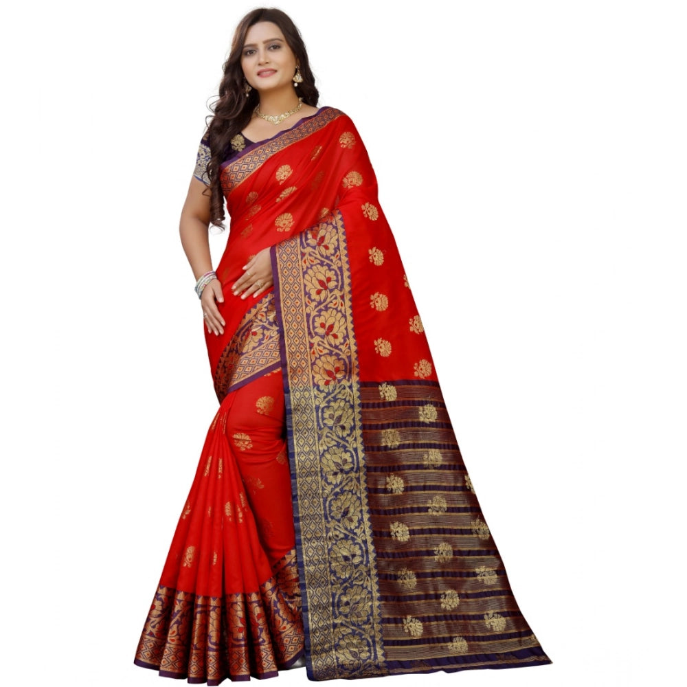Women's Silk Blend Woven Saree — Purple-Red · 1284