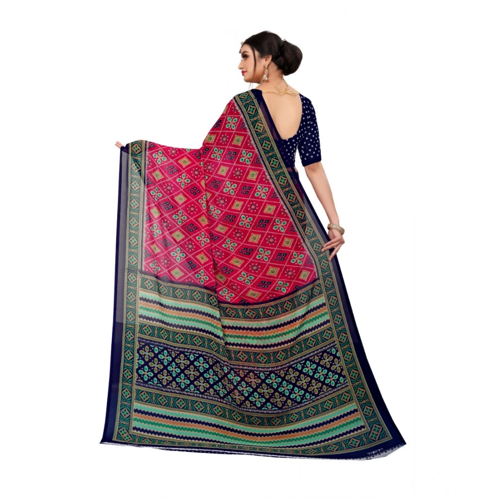 Women's Georgette Floral Print Saree — Pink