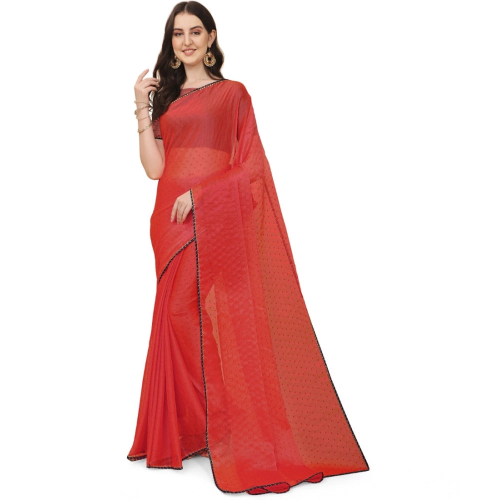 Women's Silk Blend Embellished Saree — Red · 1416