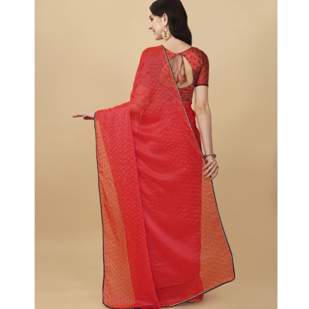 Women's Silk Blend Embellished Saree — Red · 1416