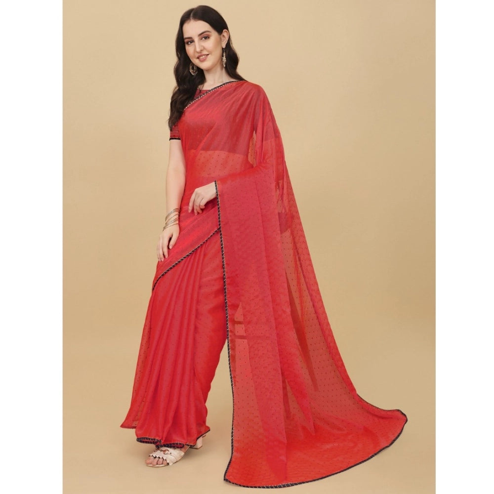 Women's Silk Blend Embellished Saree — Red · 1416