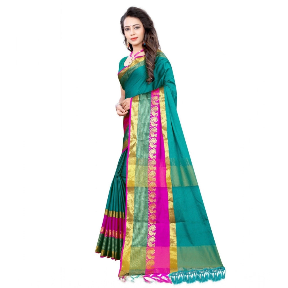 Women's Jacquard Woven Saree — Dark Green