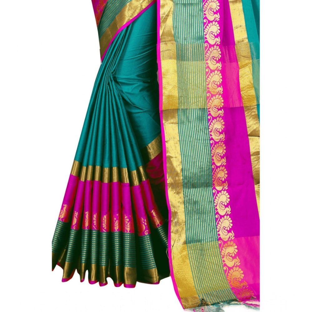 Women's Jacquard Woven Saree — Dark Green