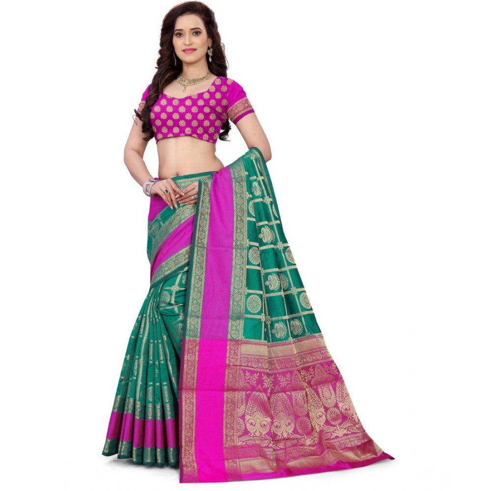 Women's Jacquard Woven Saree — Light Green