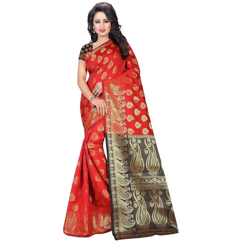 Women's Jacquard Woven Saree — Red · 1073