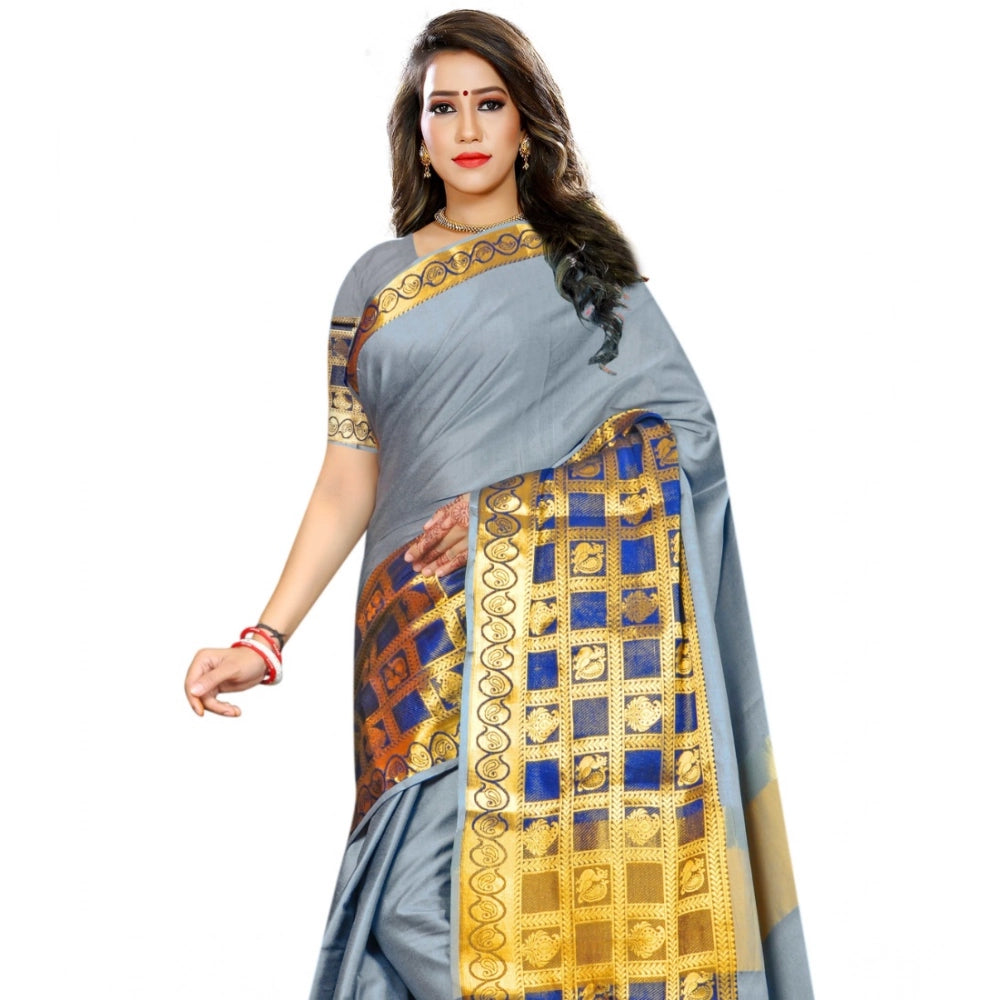 Women's Jacquard Woven Saree — Light Blue