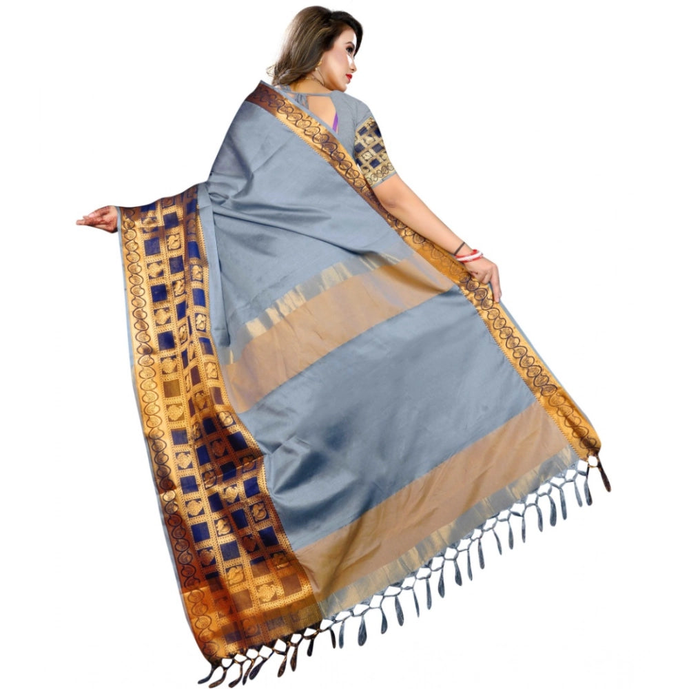 Women's Jacquard Woven Saree — Light Blue