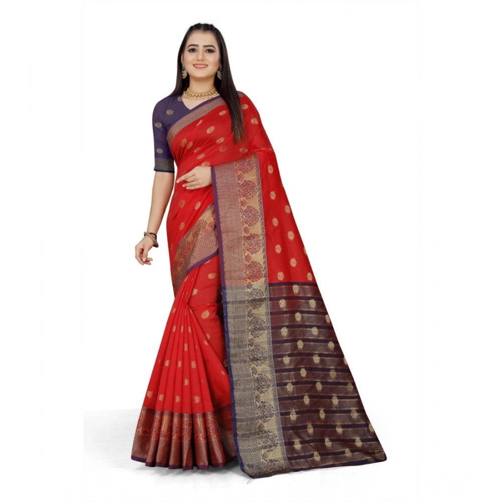 Women's Jacquard Woven Saree — Red · 1104