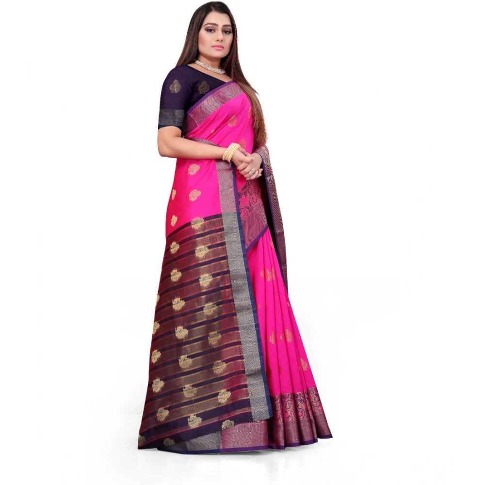 Women's Silk Blend Woven Saree — Pink · 1114