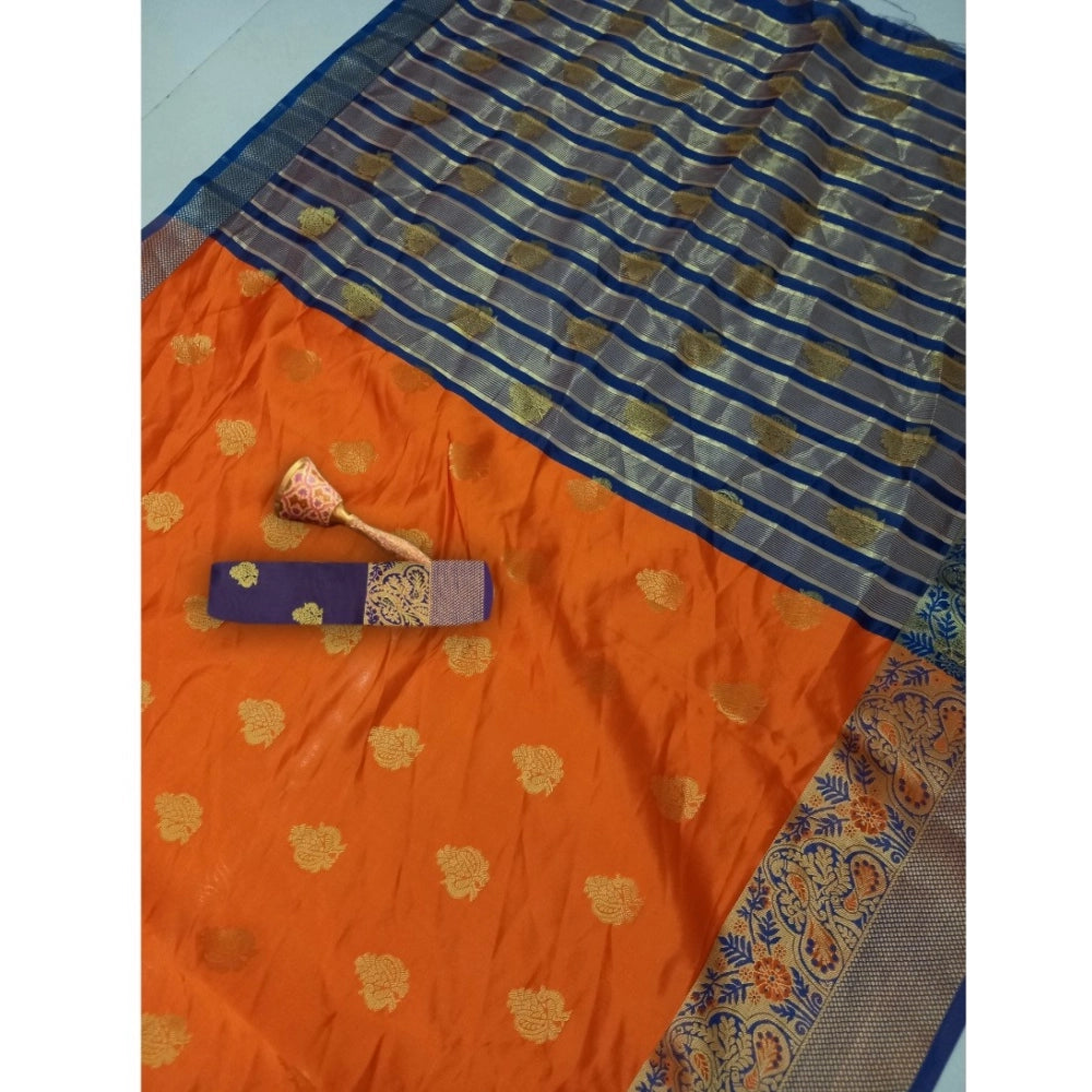 Women's Silk Blend Woven Saree — Orange