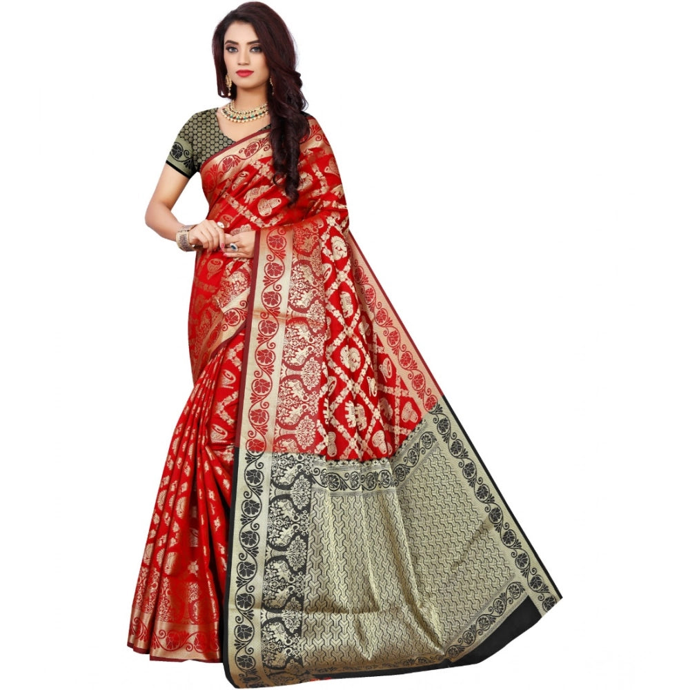 Women's Jacquard Woven Saree — Red · 1223