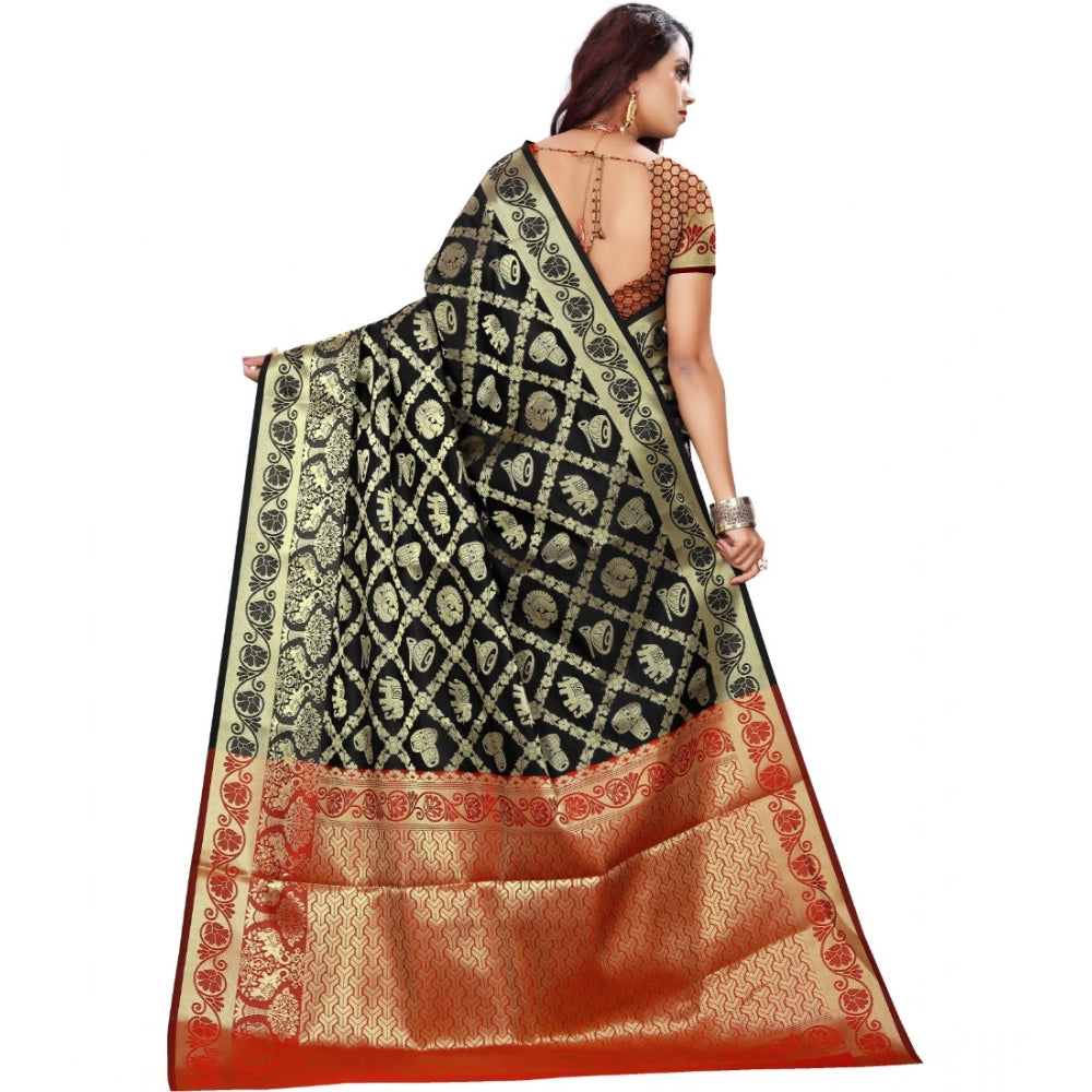 Women's Jacquard Woven Saree — Black