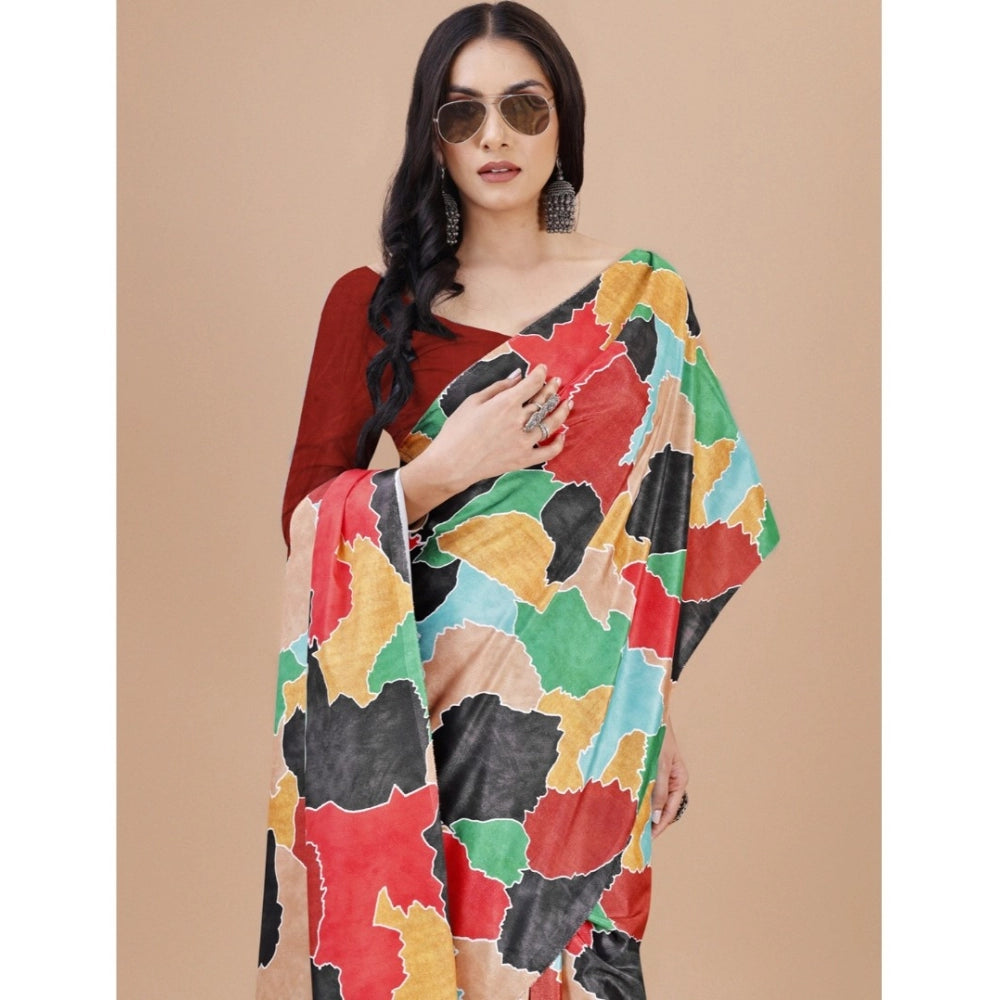 Women's Crepe Digital Print Saree — Red