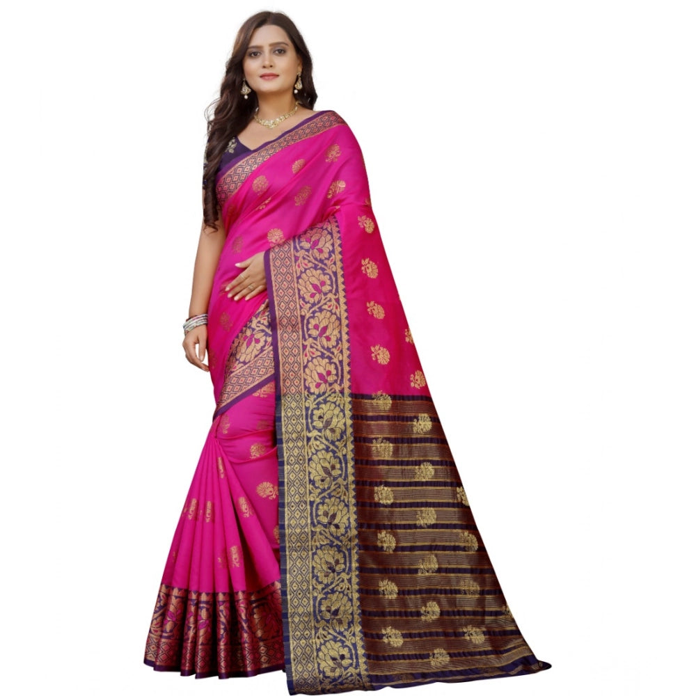 Women's Silk Blend Woven Saree — Pink-Beige