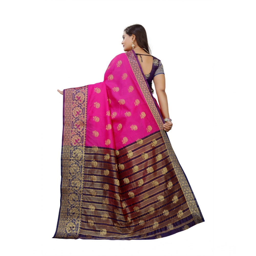 Women's Silk Blend Woven Saree — Pink-Beige