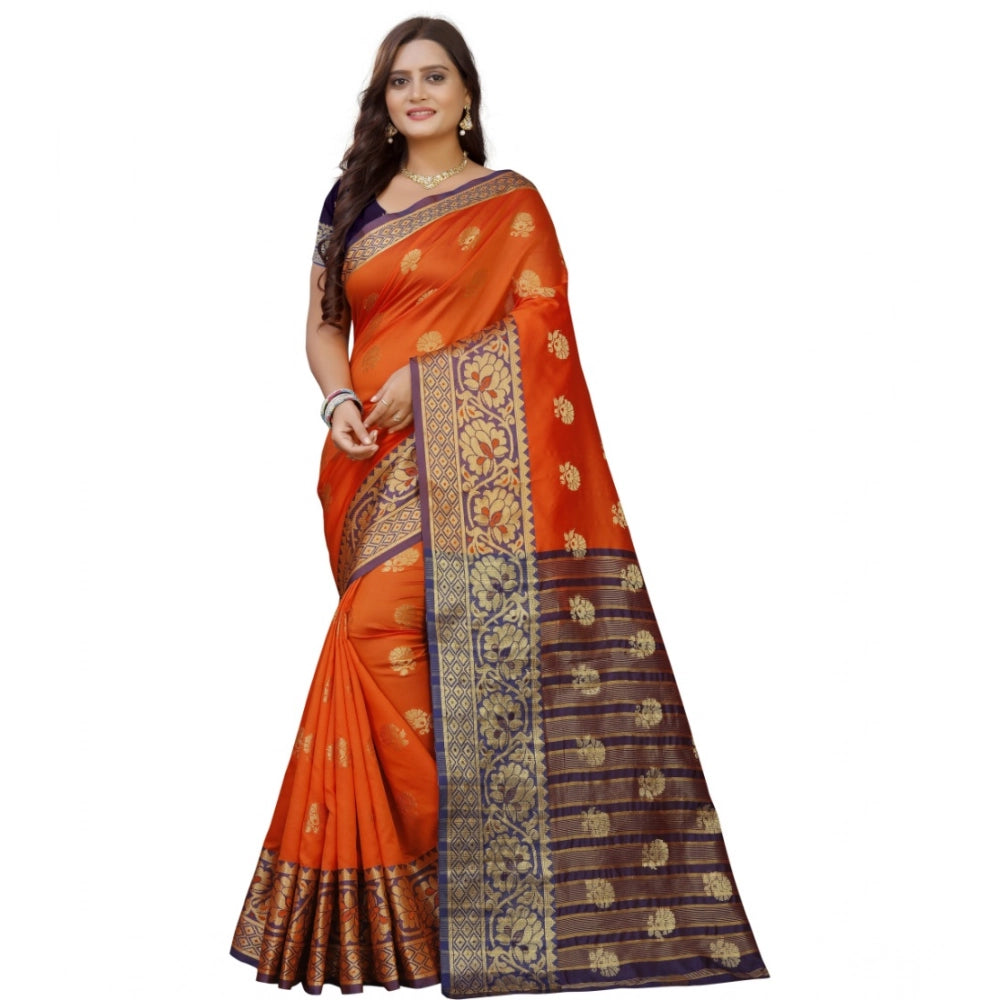 Women's Silk Blend Woven Saree — Gold-Orange