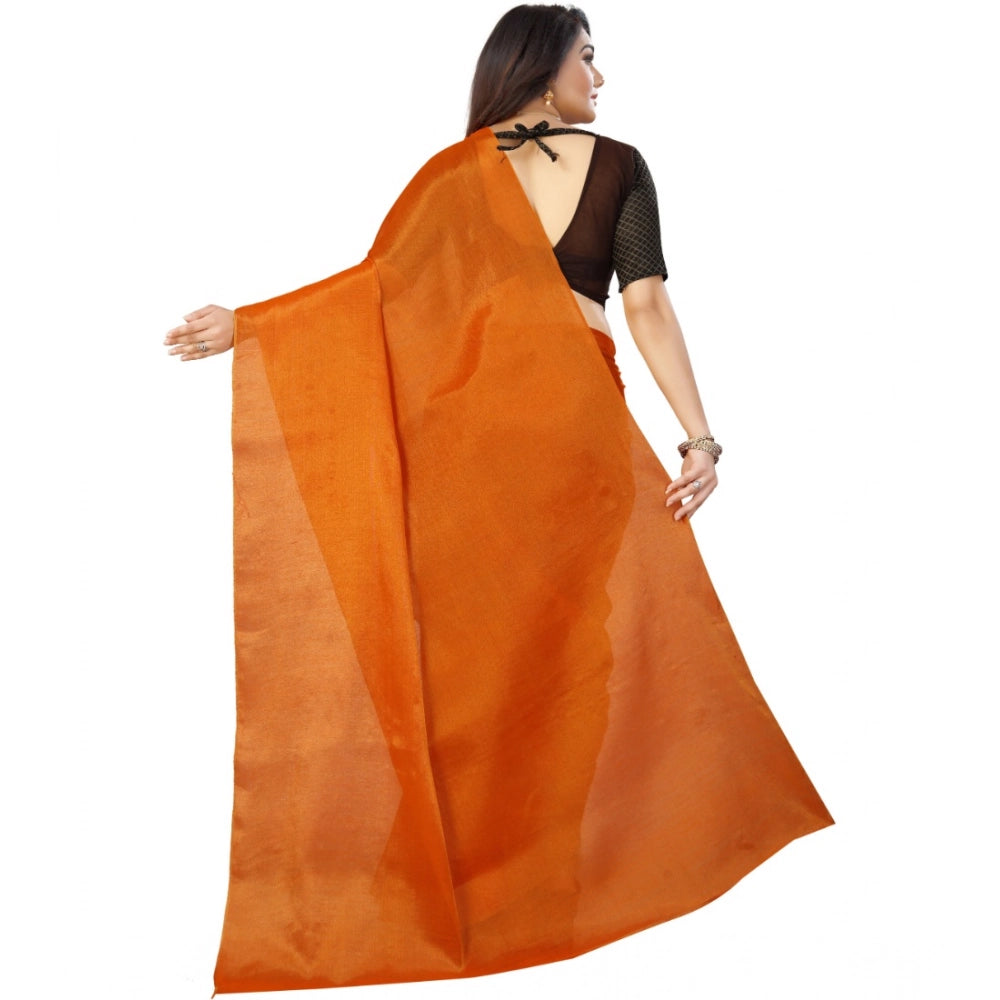 Women's Cotton Silk Self Design Saree — Orange