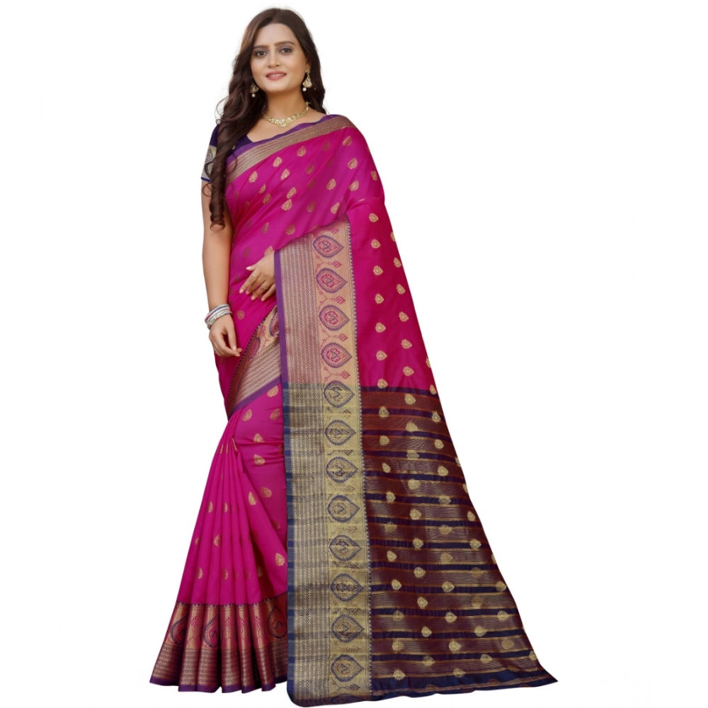 Women's Silk Blend Woven Saree — Purple-Pink · 1307