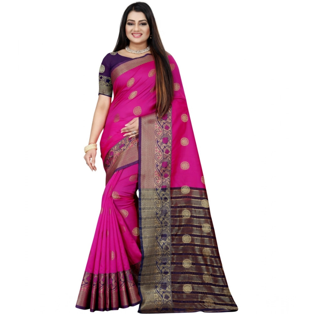 Women's Silk Blend Woven Saree — Blue-Pink · 1302