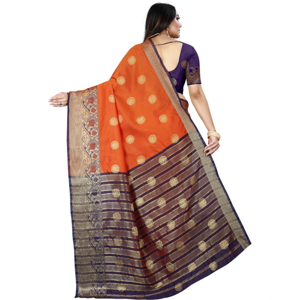 Women's Silk Blend Woven Saree — Blue-Orange
