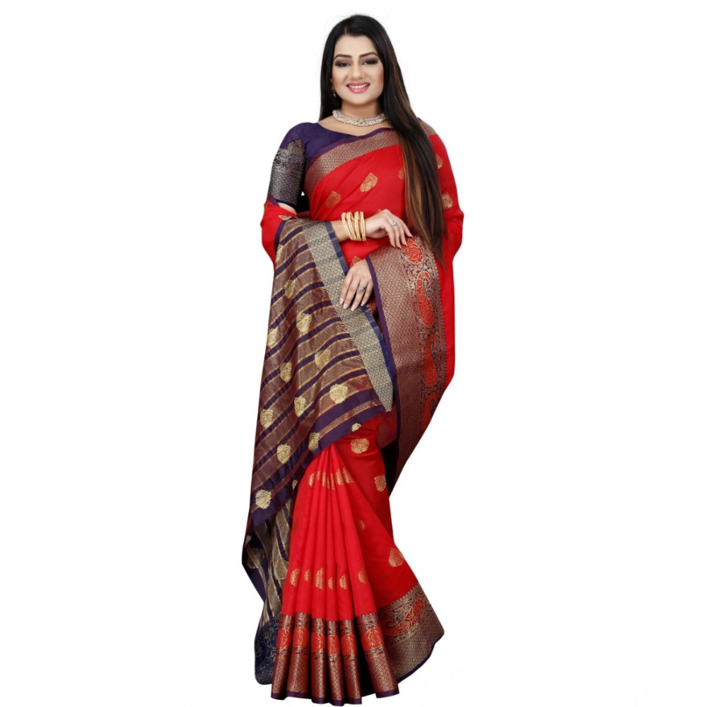 Women's Silk Blend Woven Saree — Purple-Red · 1297