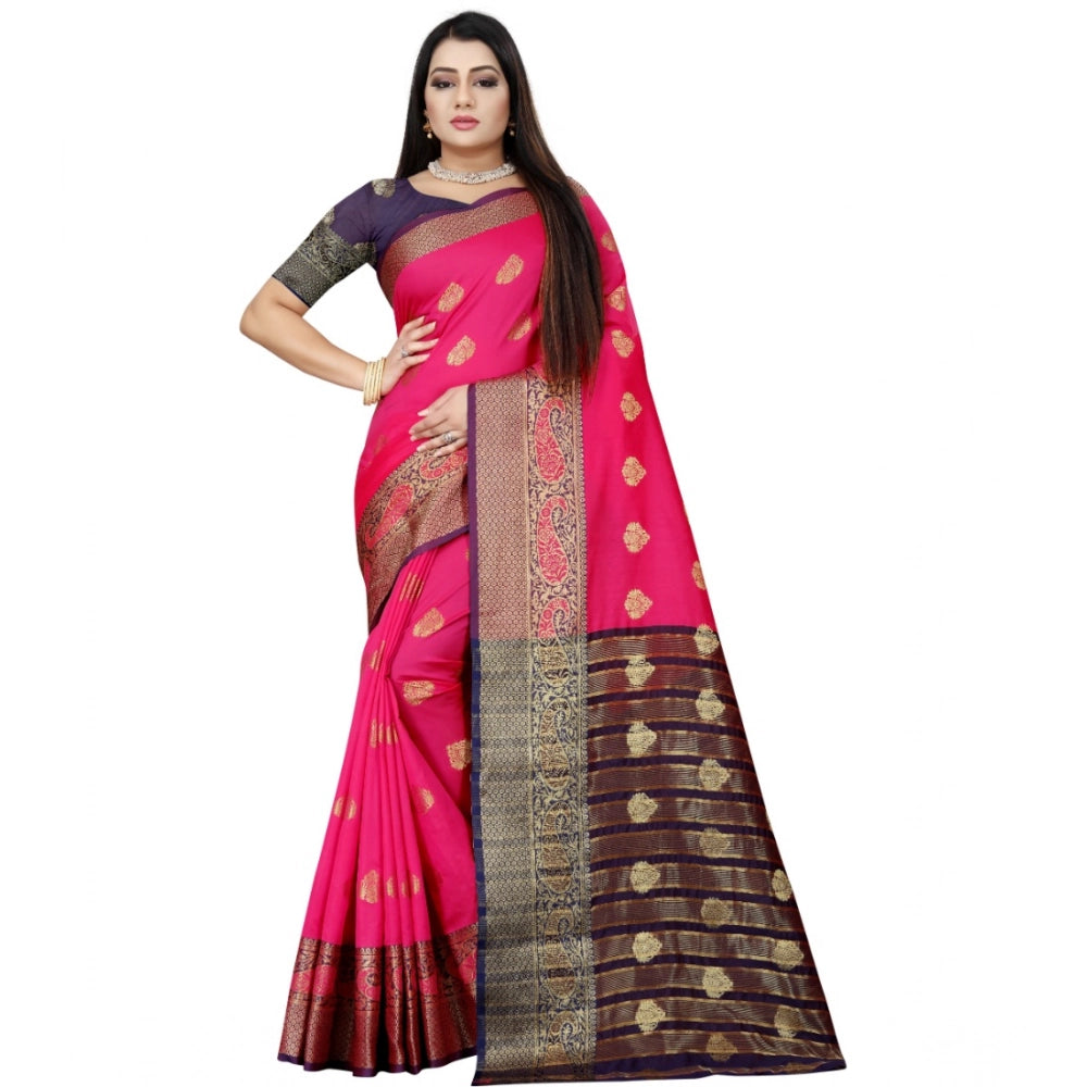 Women's Silk Blend Woven Saree — Purple-Pink · 1292