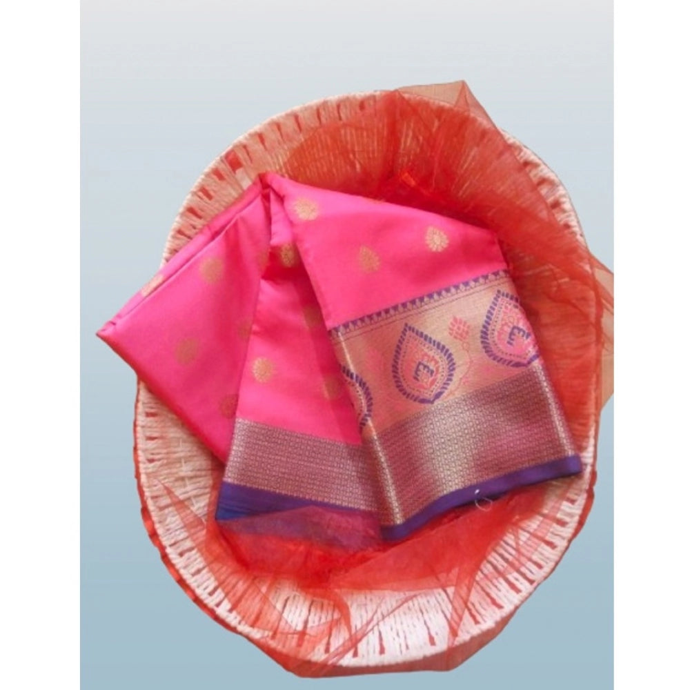 Women's Silk Blend Woven Saree — Pink · 1411