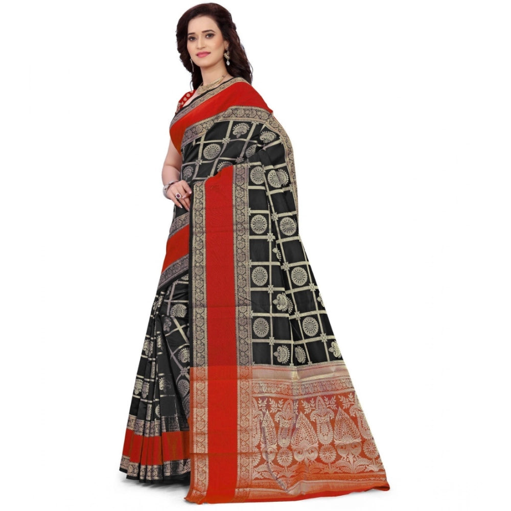 Women's Jacquard Woven Saree — Red-Black