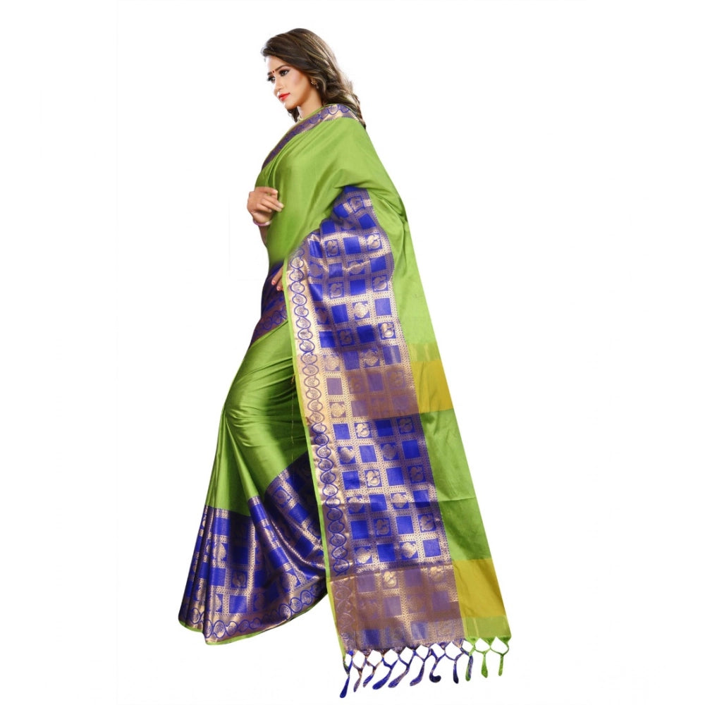 Women's Jacquard Woven Saree — Green · 1053